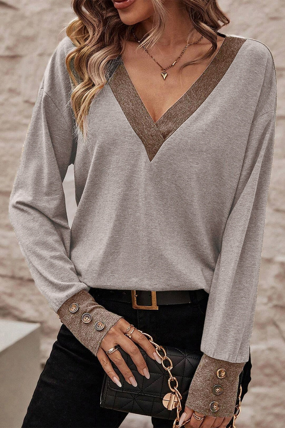 V-Neck Dropped Shoulder Blouse 