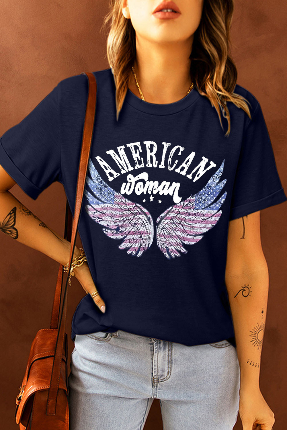 AMERICAN WOMAN Graphic Round Neck Tee 