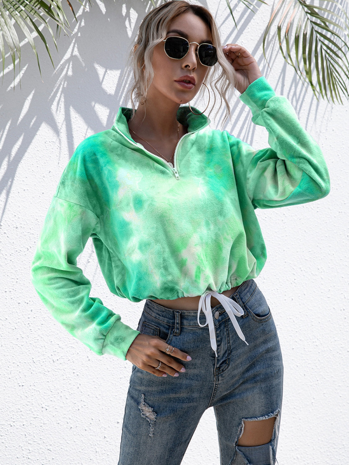 Tie-Dye Quarter Zip Dropped Shoulder Sweatshirt