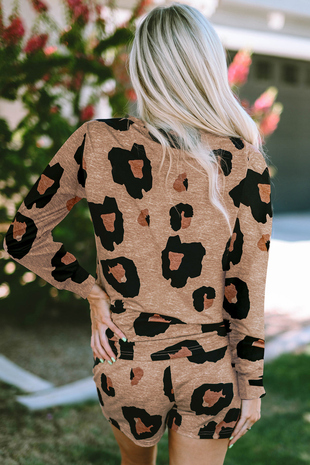 Leopard Long Sleeve Top and Shorts Set 