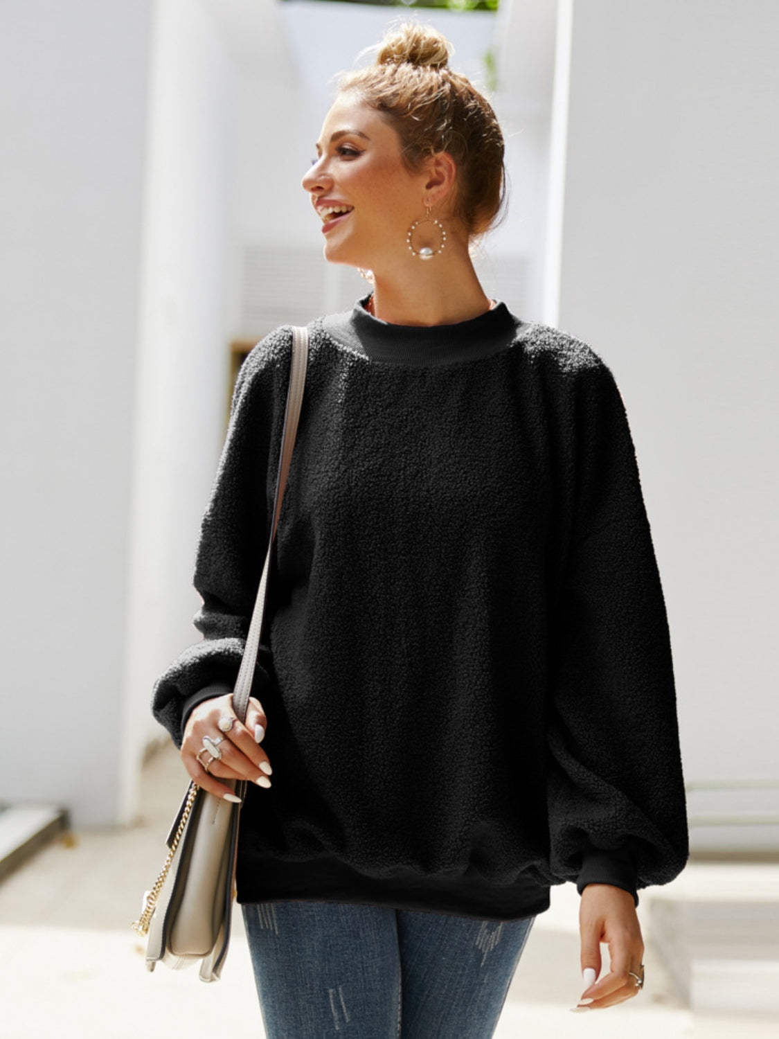 Mock Neck Dropped Shoulder Sweatshirt 