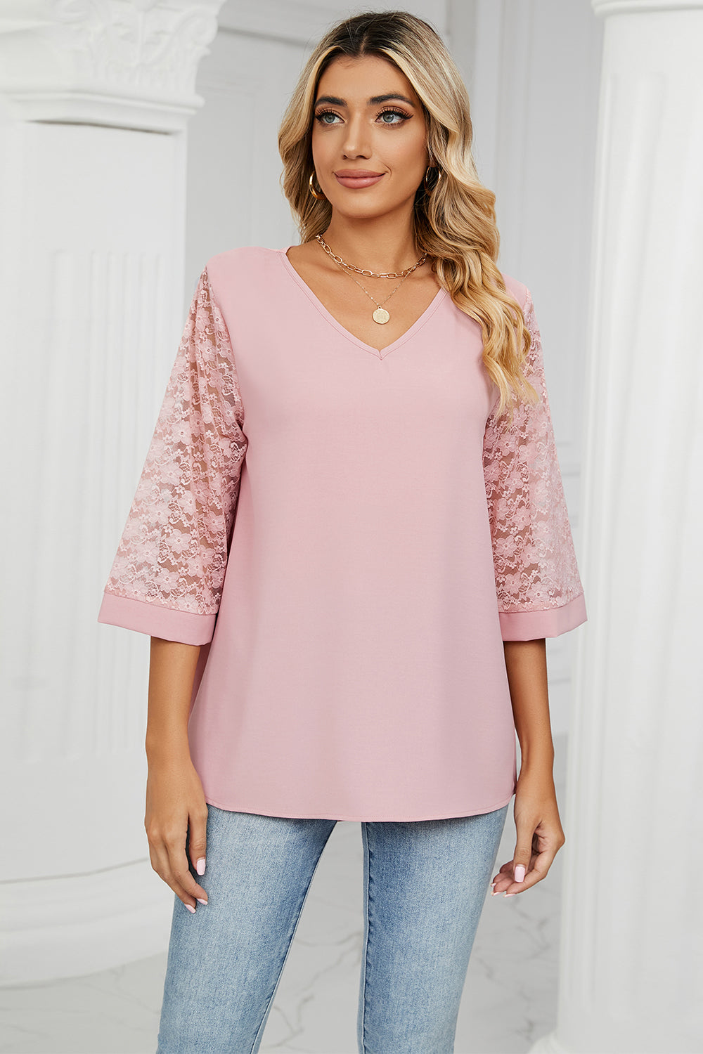 V-Neck Three-Quarter Sleeve Top 