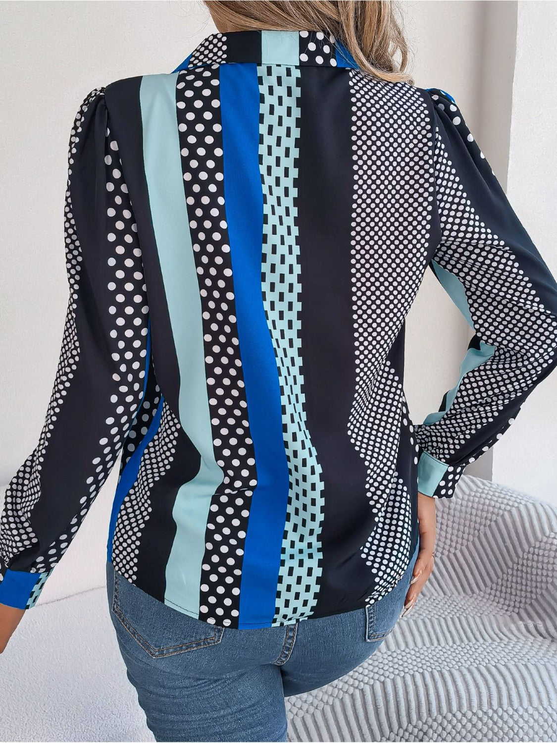 Polka Dot Contrast Long Sleeve Shirt 