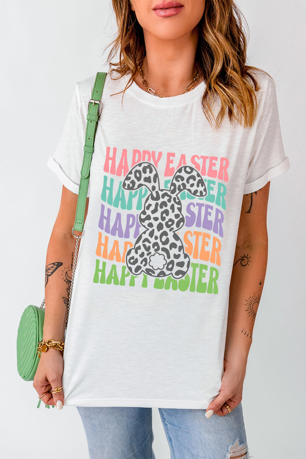 HAPPY EASTER Round Neck Short Sleeve T-Shirt - Babbazon Camisole