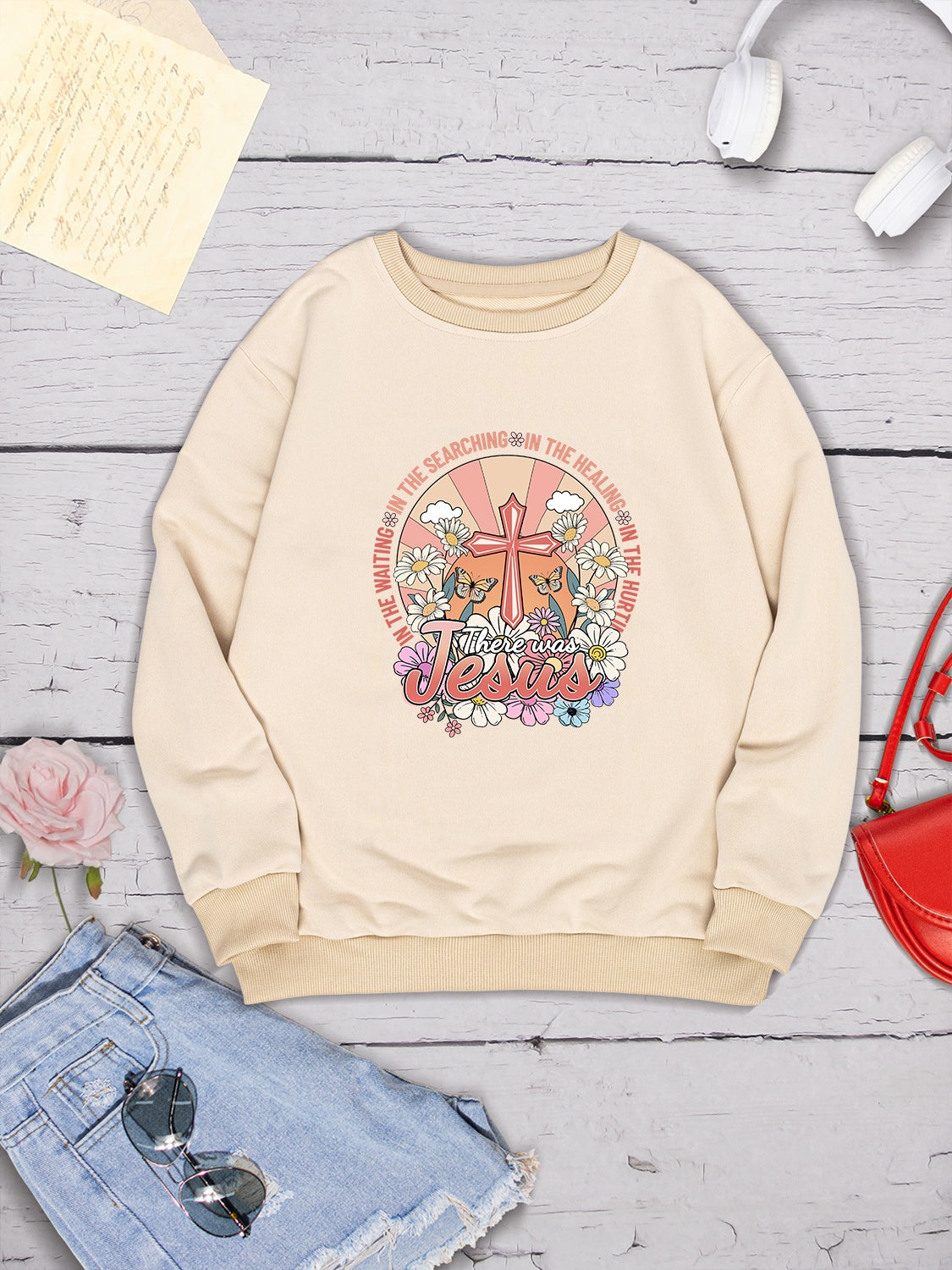 Cross Graphic Round Neck Sweatshirt 