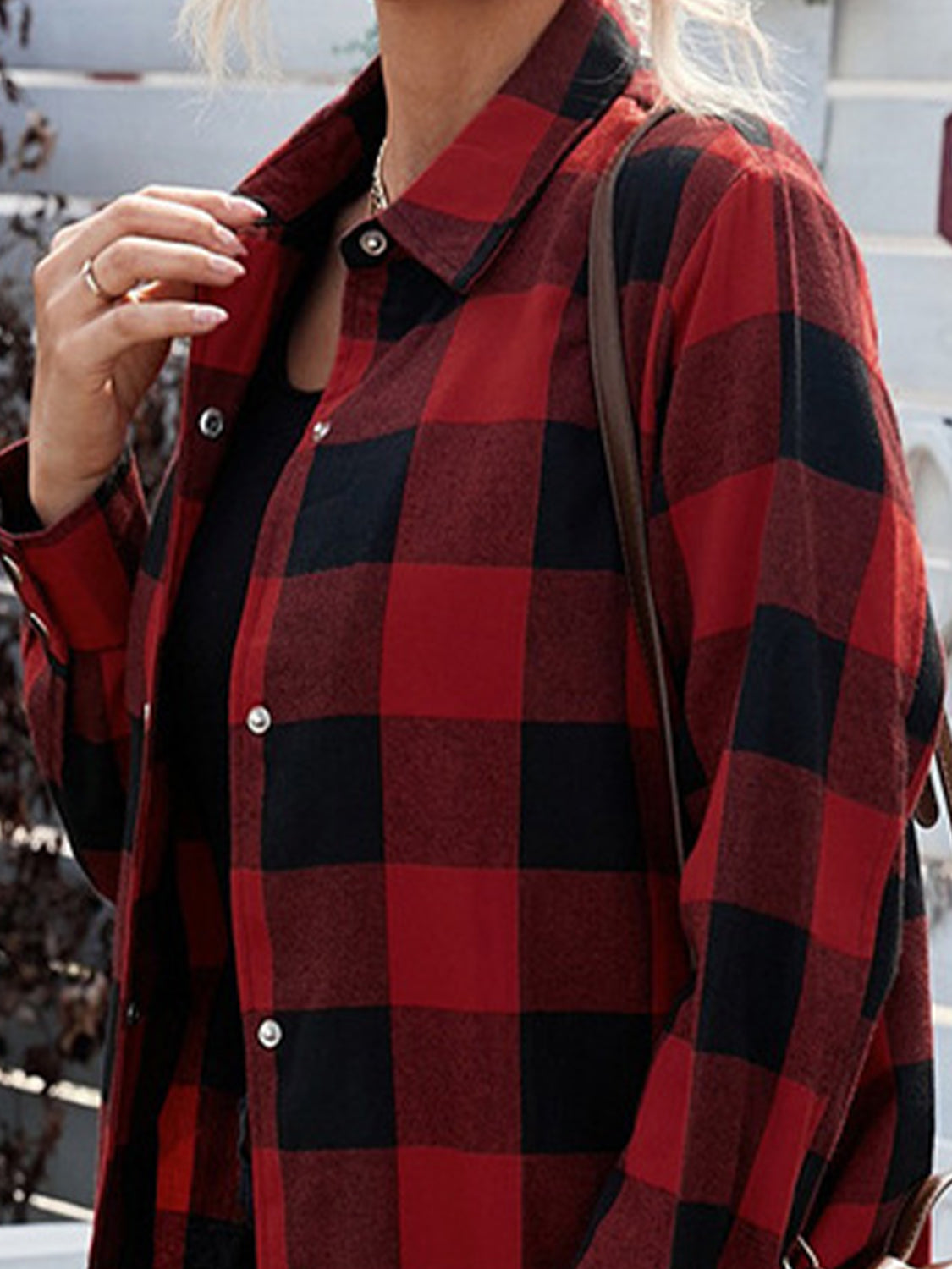 Plaid Snap Down Long Sleeve Jacket