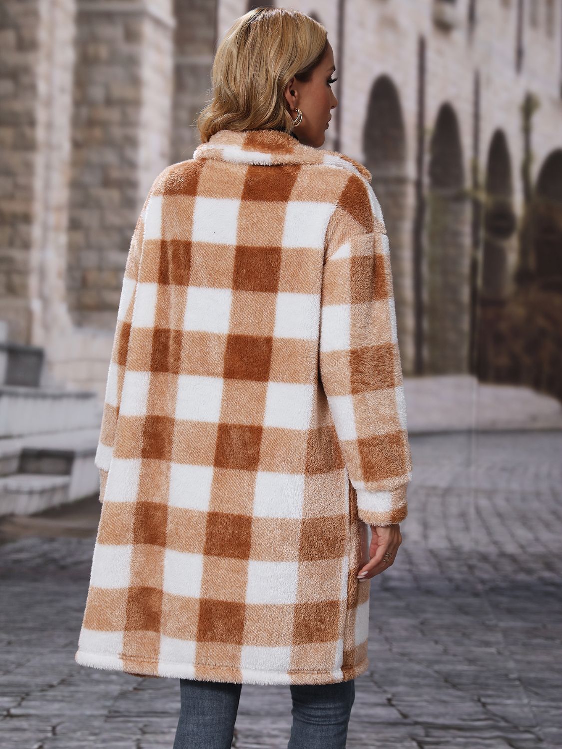 Plaid Collared Neck Button Down Coat 