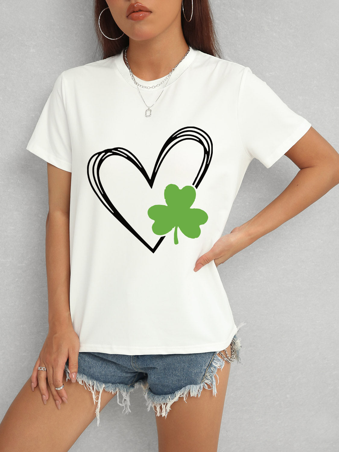 Heart Lucky Clover Short Sleeve T-Shirt 