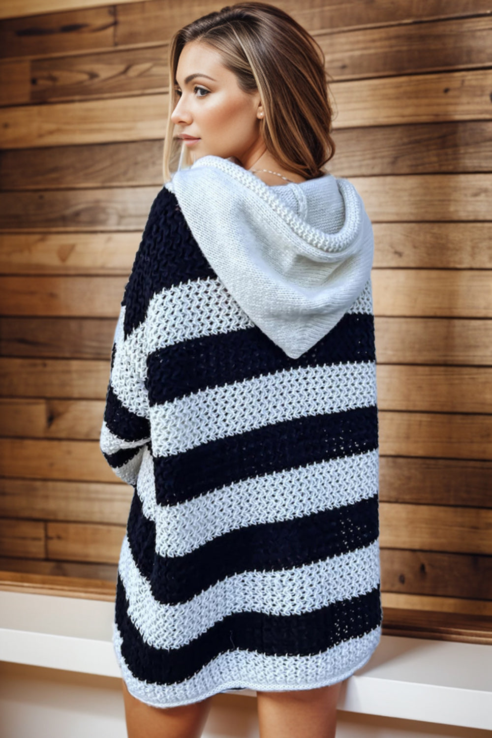 Striped Hooded Mini Sweater Dress 