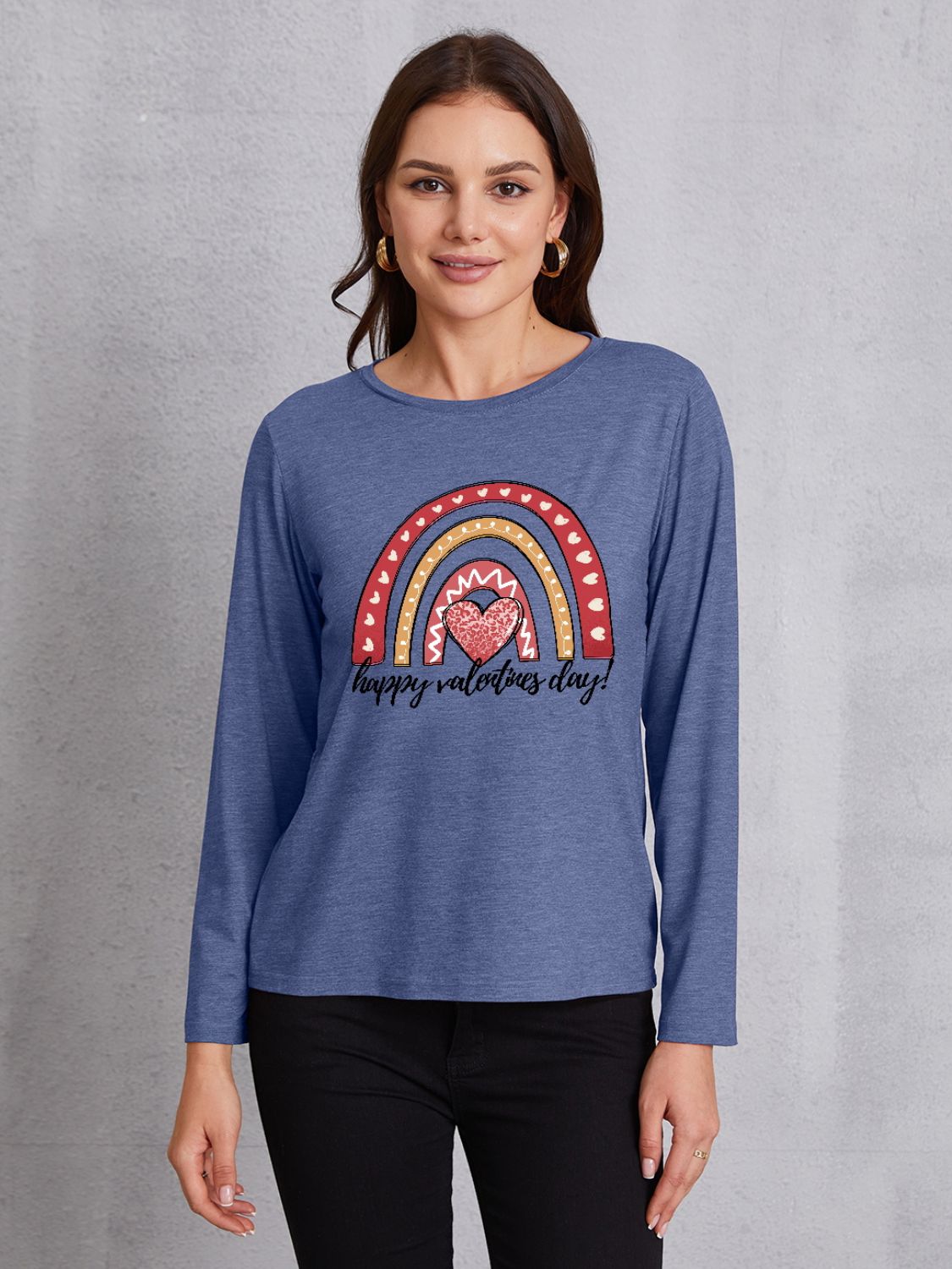 HAPPY VALENTINE'S DAY Round Neck Long Sleeve T-Shirt 