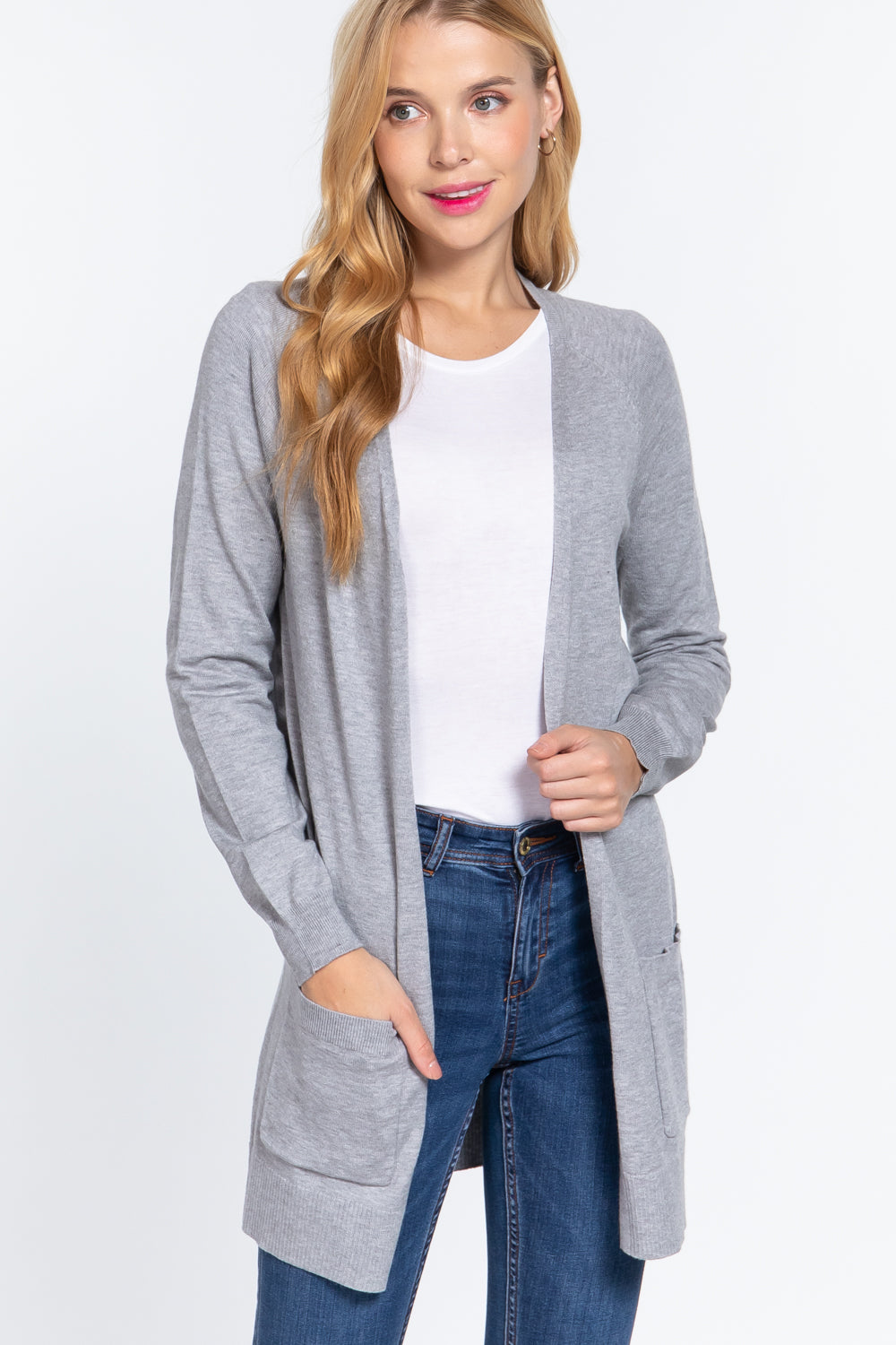 ACTIVE BASIC Open Front Long Sleeve Cardigan 