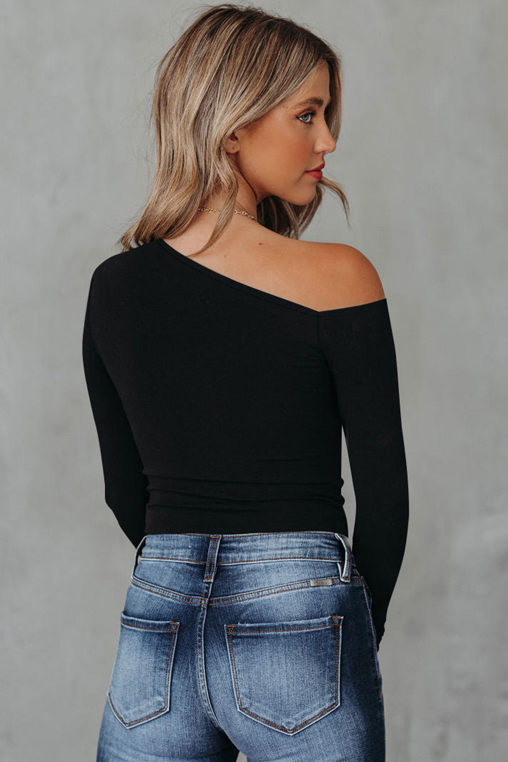 Asymmetrical Neck Long Sleeve Top 