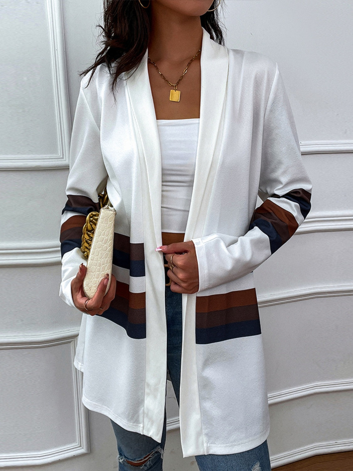 Color Block Open Front Cardigan 