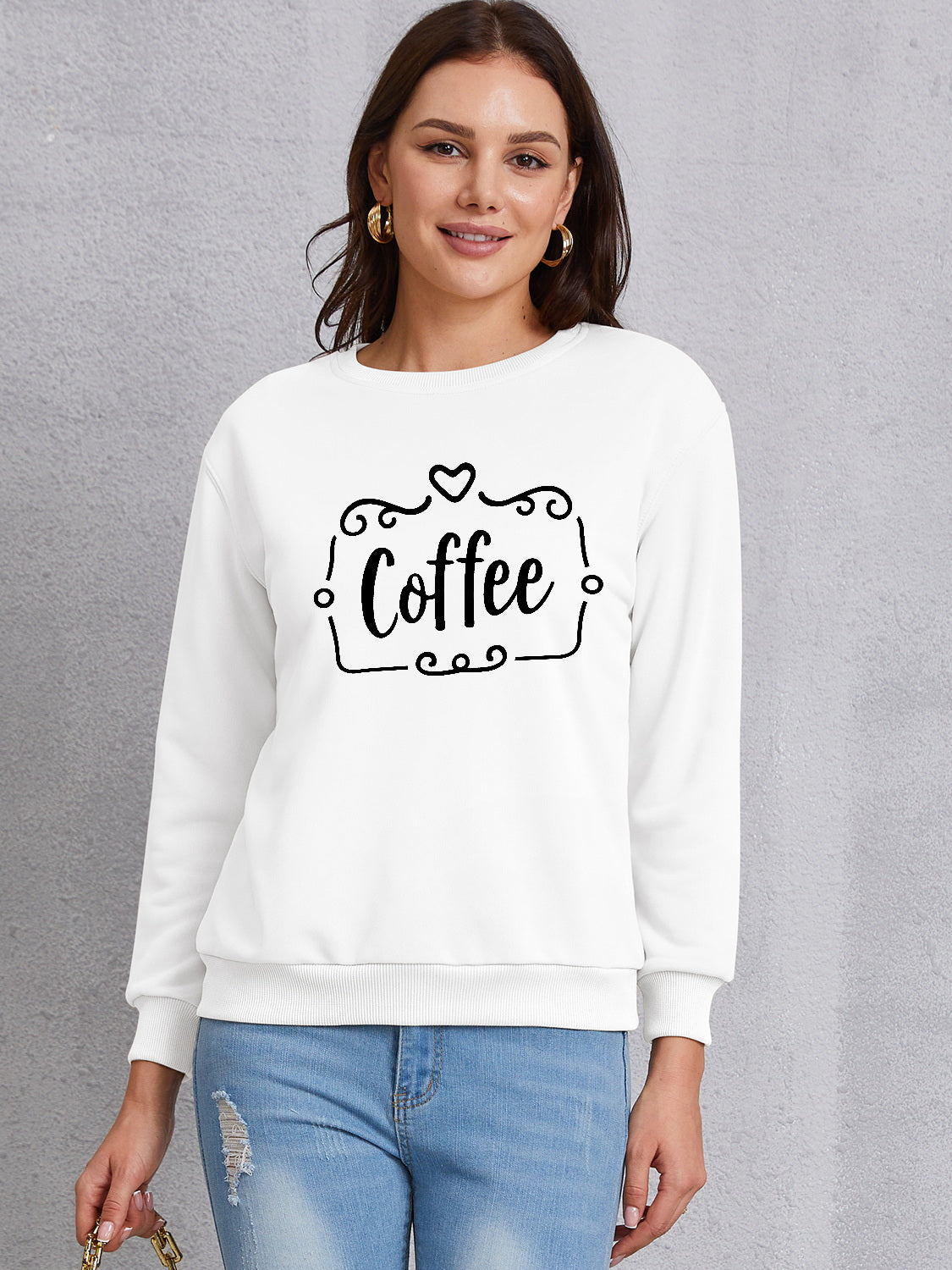 COFFEE Round Neck Dropped Shoulder Sweatshirt 