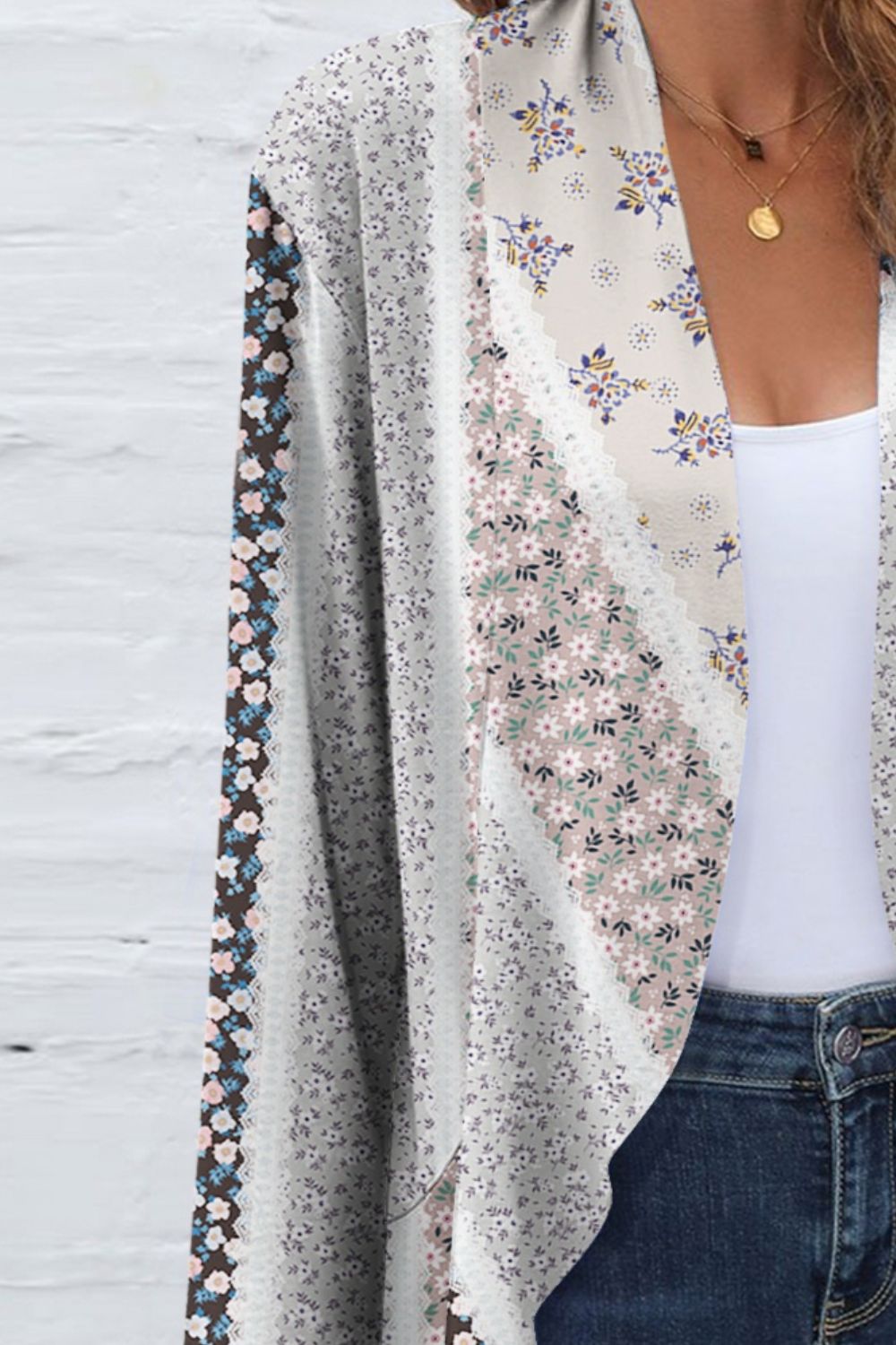 Printed Open Front Long Sleeve Cardigan 