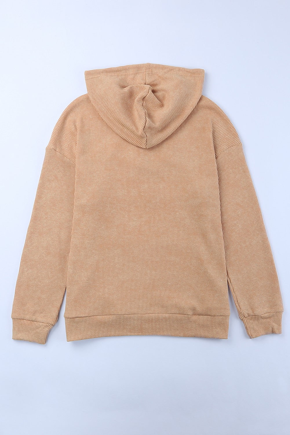 Waffle-Knit Drawstring Kangaroo Pocket Hoodie 