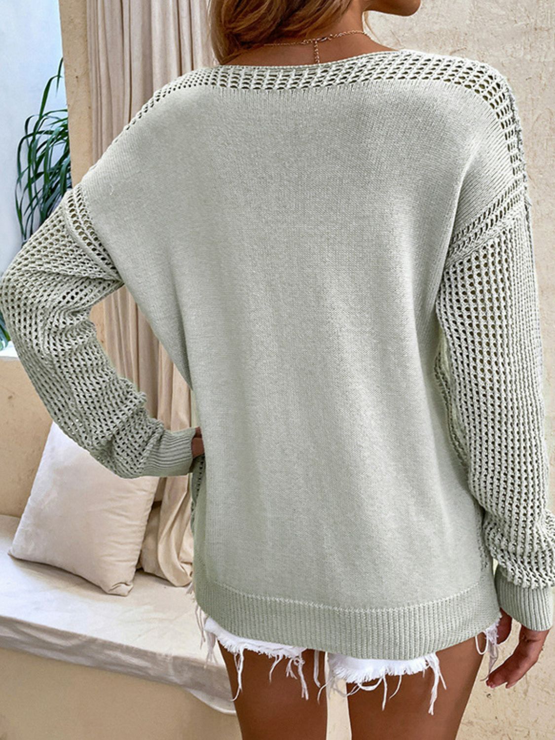 Openwork V-Neck Sweater 