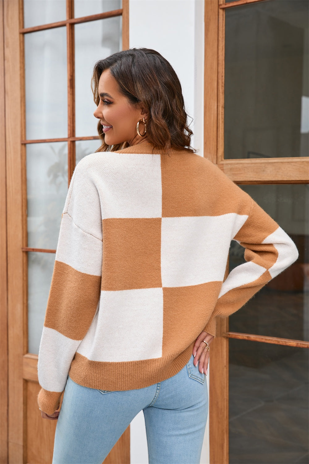 Color Block Round Neck Dropped Shoulder Sweater 