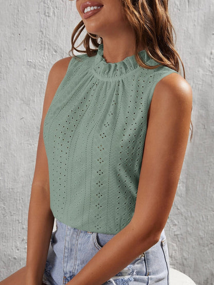 Tied Eyelet Mock Neck Tank 