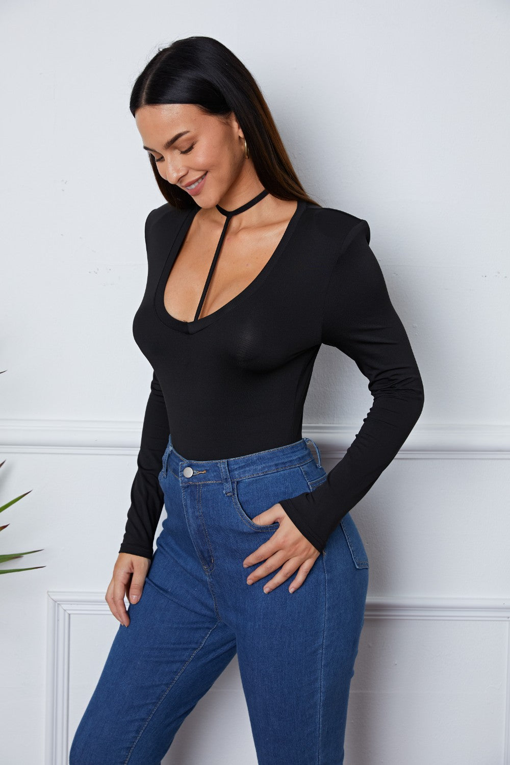 Scoop Neck Long Sleeve Bodysuit 