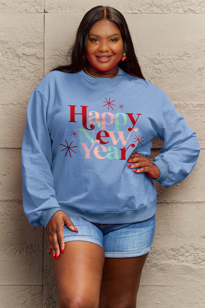 Simply Love Full Size HAPPY NEW YEAR Round Neck Sweatshirt 