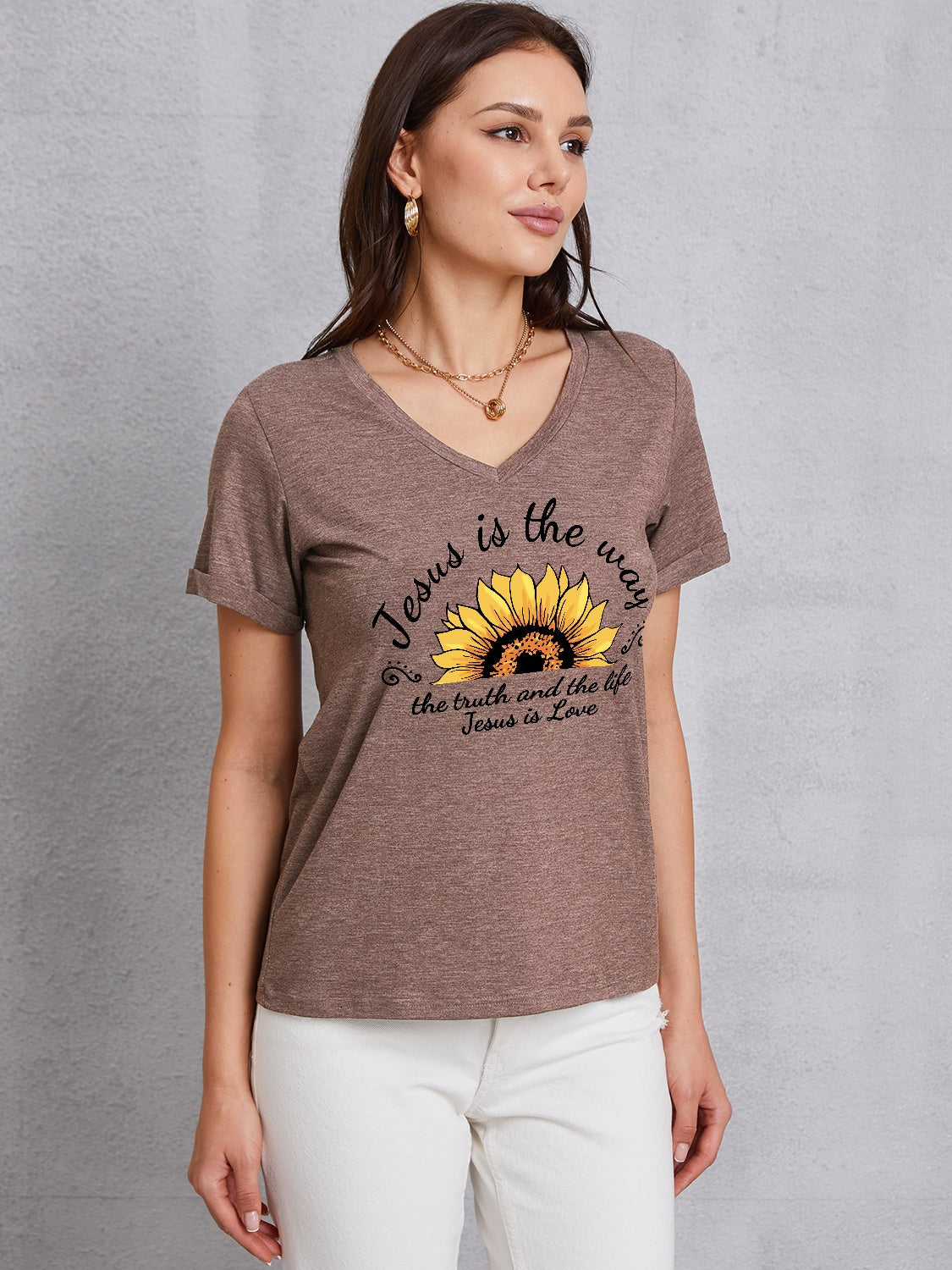 Sunflower V-Neck Short Sleeve T-Shirt