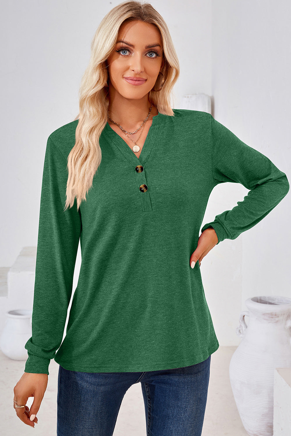 Notched Long Sleeve T-Shirt 