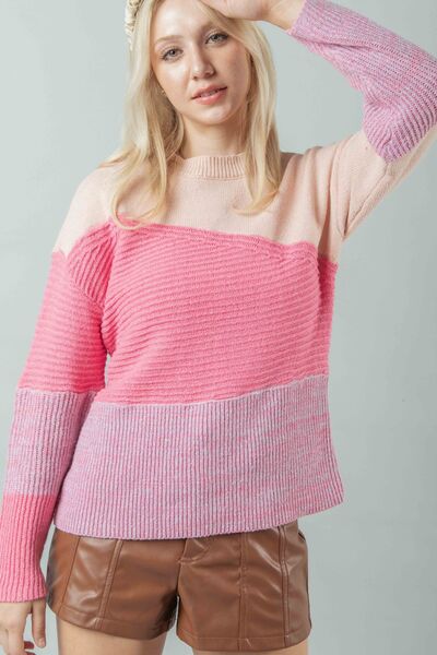 VERY J Color Block Long Sleeve Sweater 