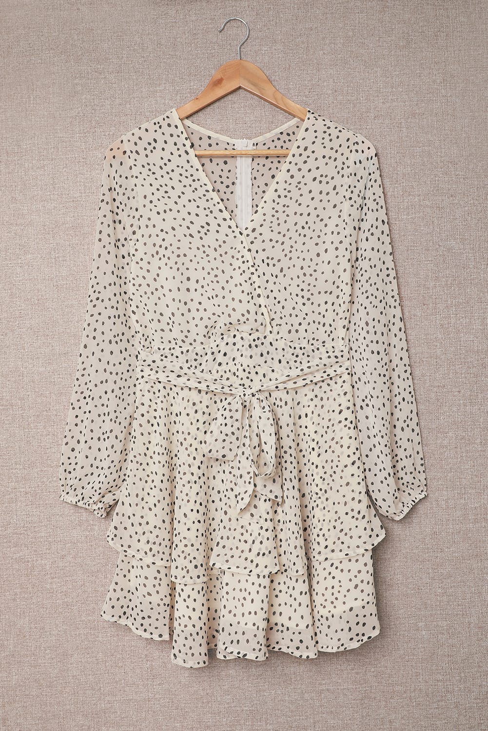 Tied Polka Dot Balloon Sleeve Layered Dress 