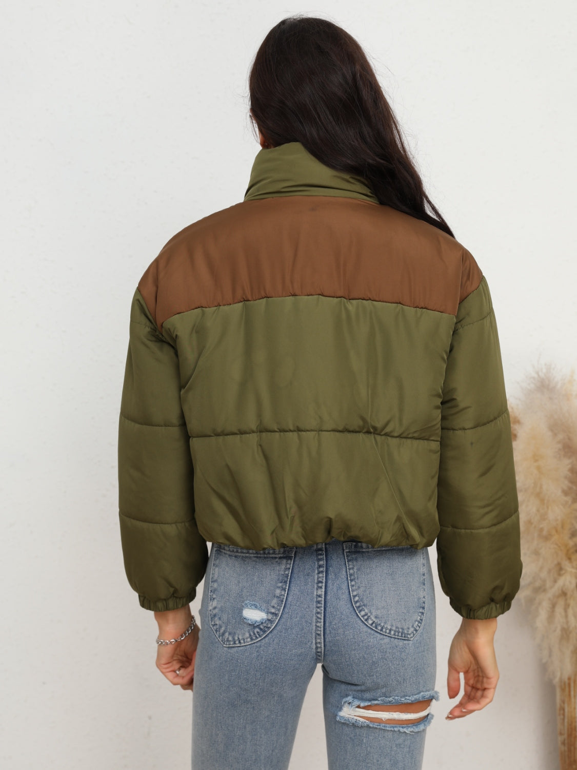 Two-Tone Zip-Up Puffer Jacket 