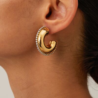 Zircon Stainless Steel Hoop Earrings 