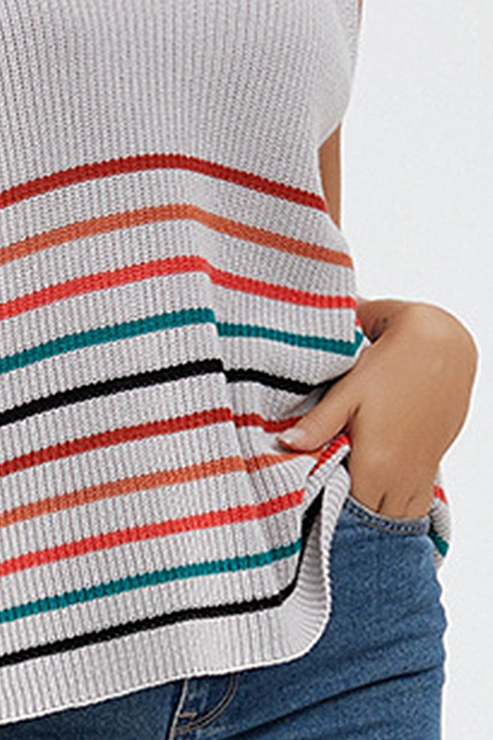 Striped V-Neck Wide Strap Tank 