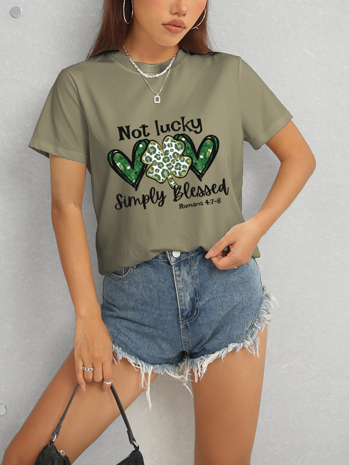 Lucky Clover Round Neck Short Sleeve T-Shirt 