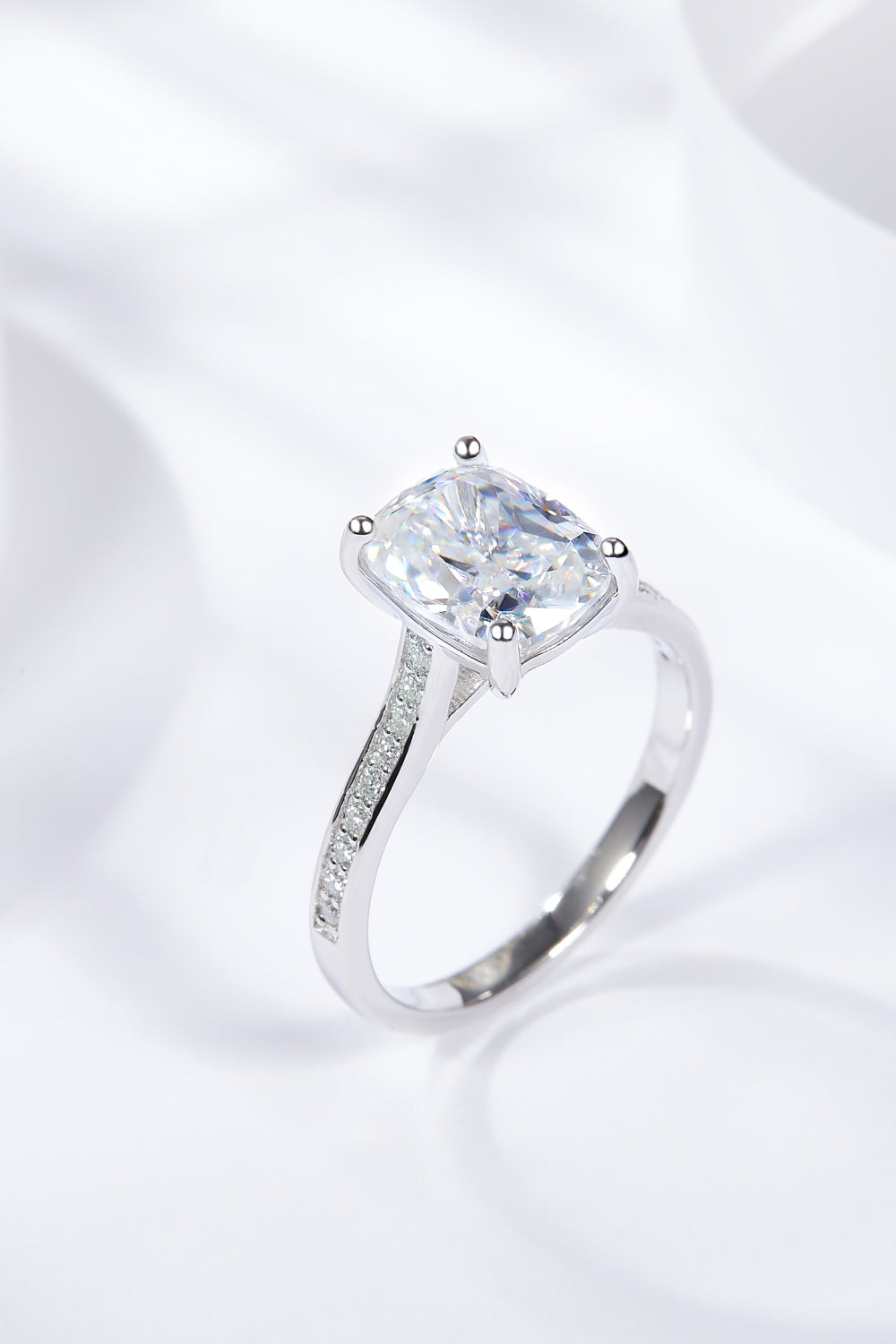 3 Carat Moissanite Platinum-Plated Side Stone Ring 