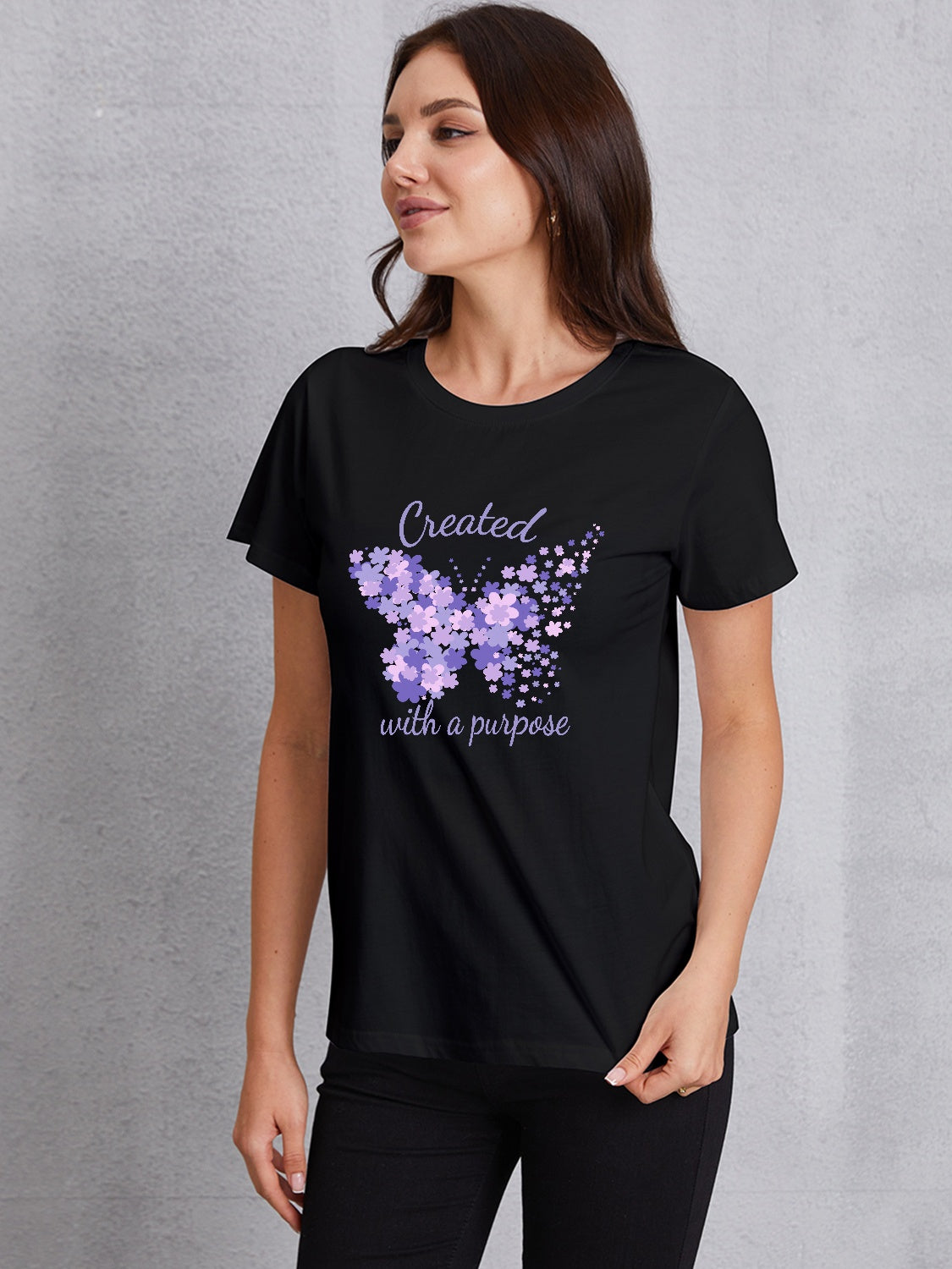 Butterfly Round Neck Short Sleeve T-Shirt 