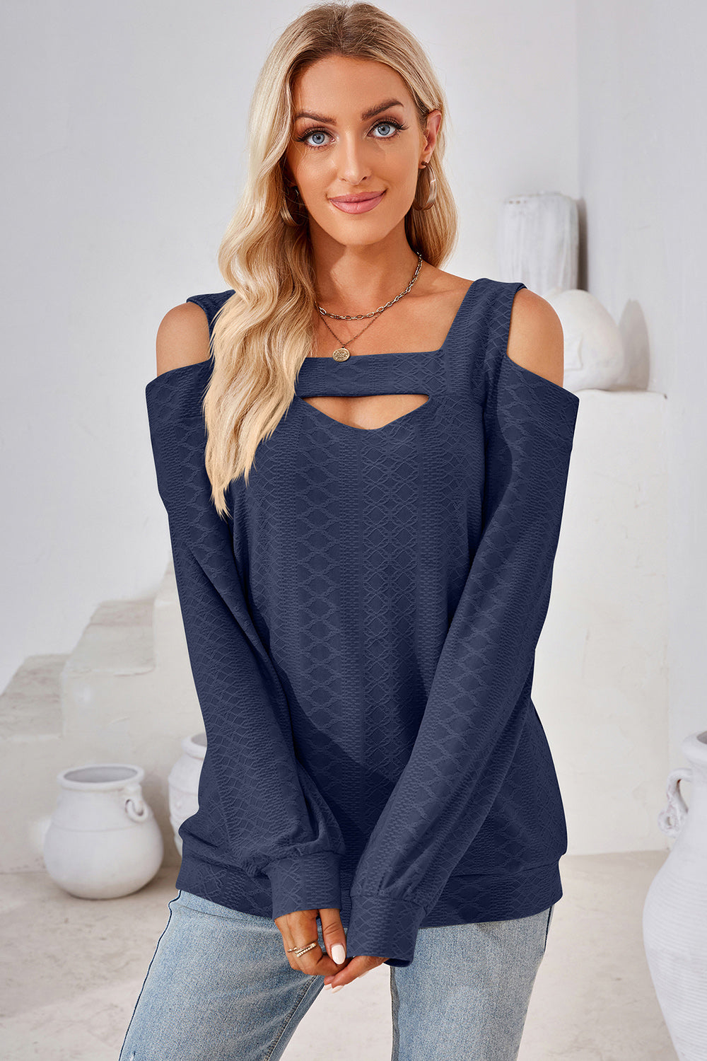 Cutout Square Neck Cold Shoulder T-Shirt 