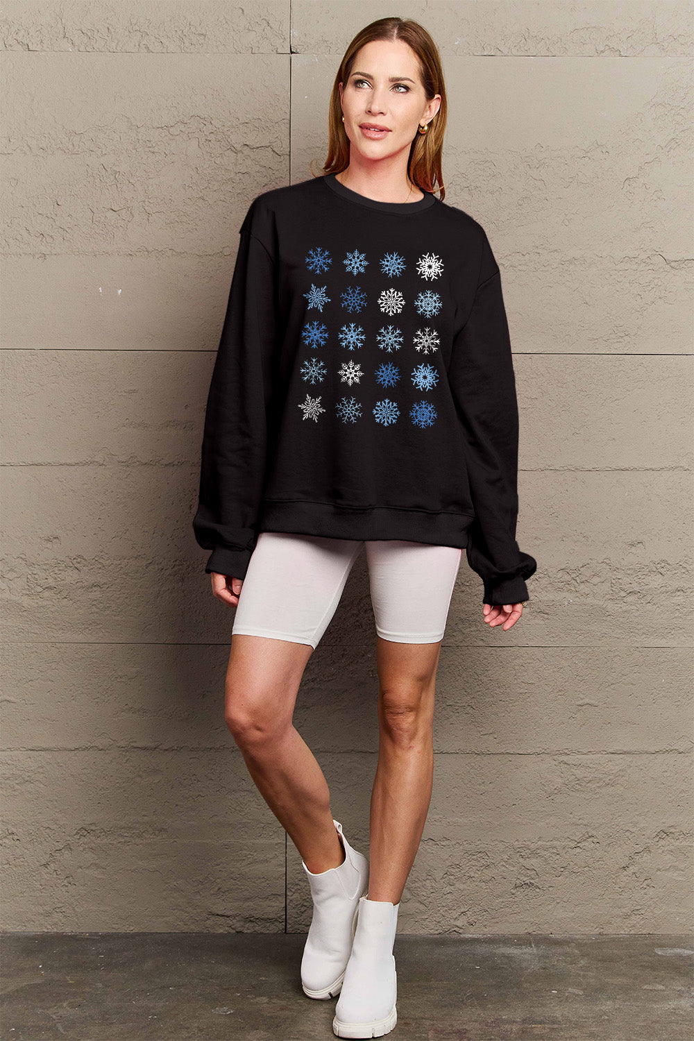 Simply Love Full Size Snowflakes Round Neck Sweatshirt 