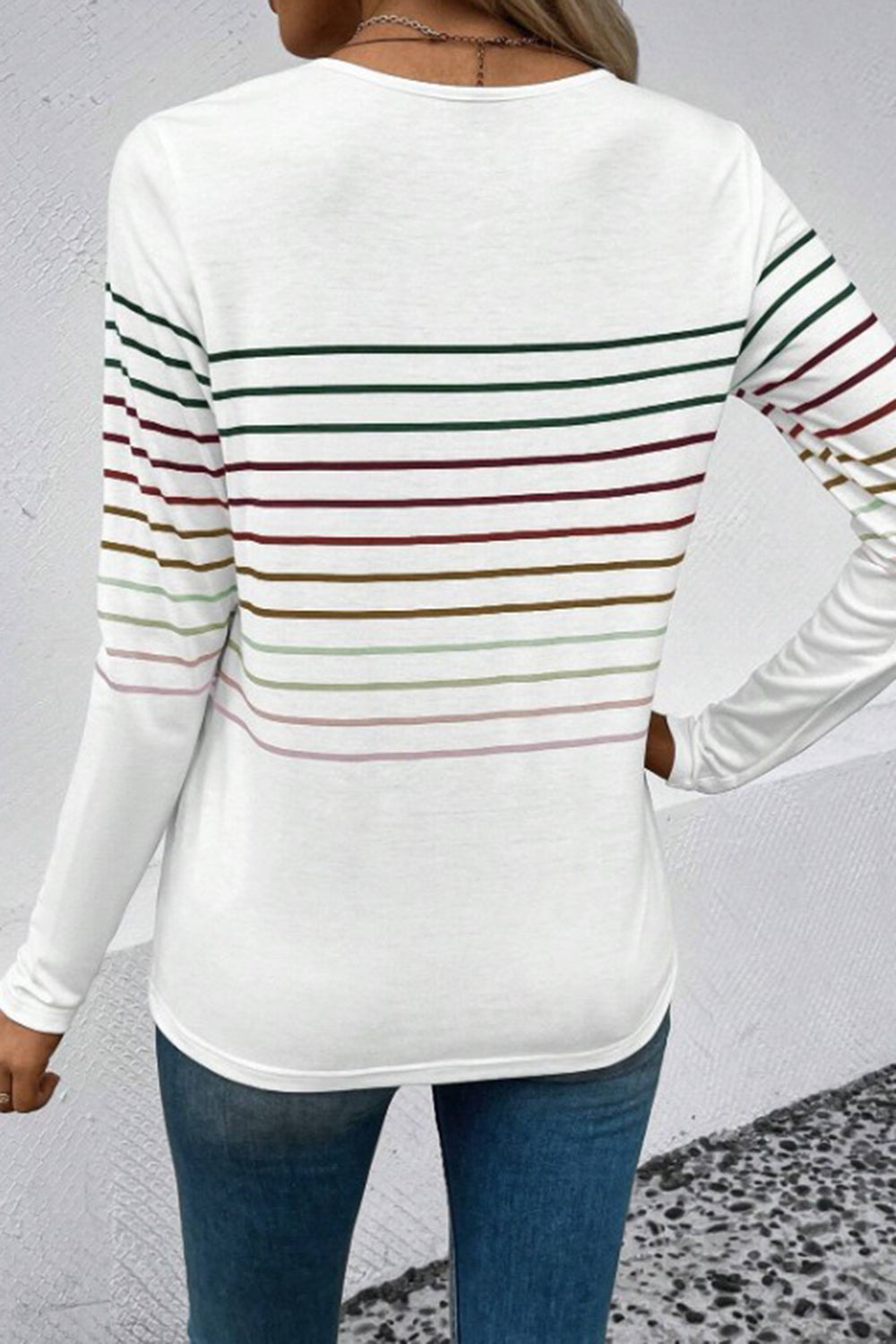 Striped Round Neck Long Sleeve T-Shirt 