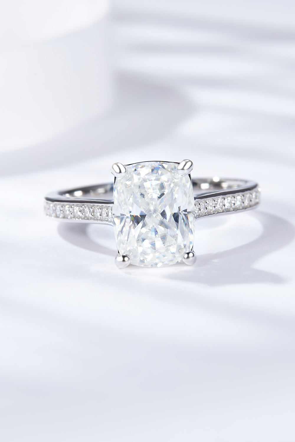 3 Carat Moissanite Platinum-Plated Side Stone Ring 