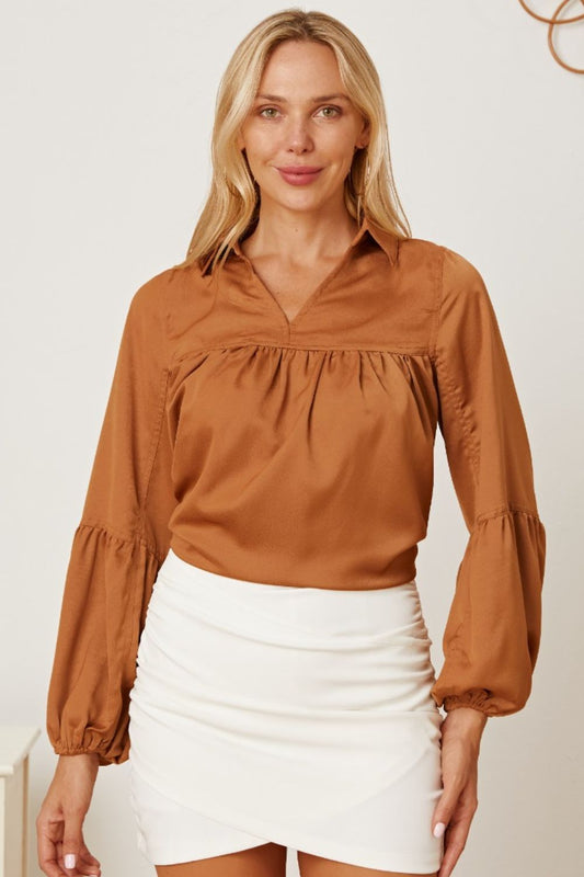 Balloon Sleeve Collared Neck Blouse 