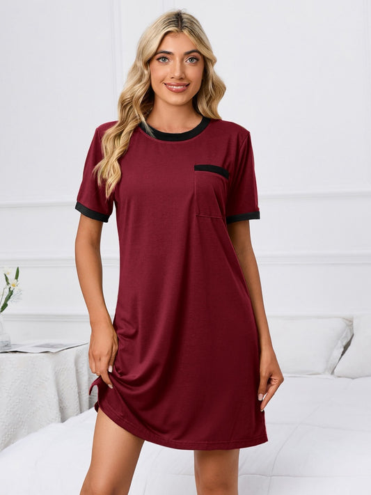 Contrast Trim Round Neck Mini Dress 