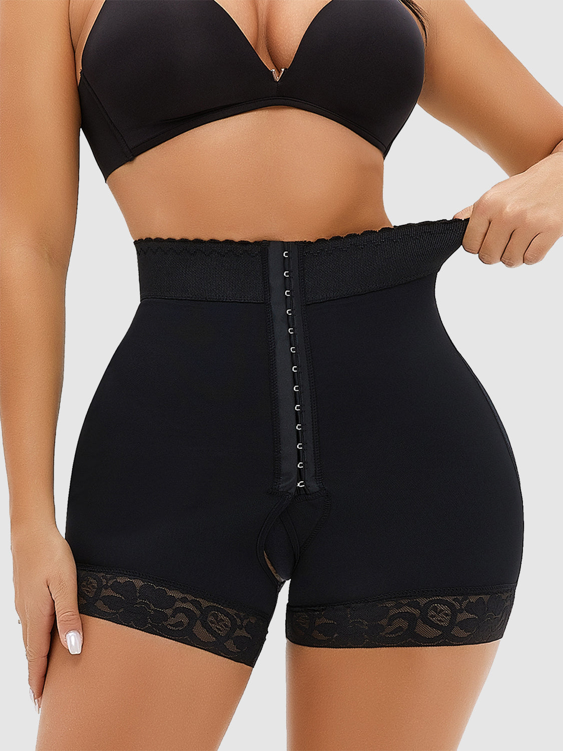 Full Size Lace Detail Hook-and-Eye Shaping Shorts 