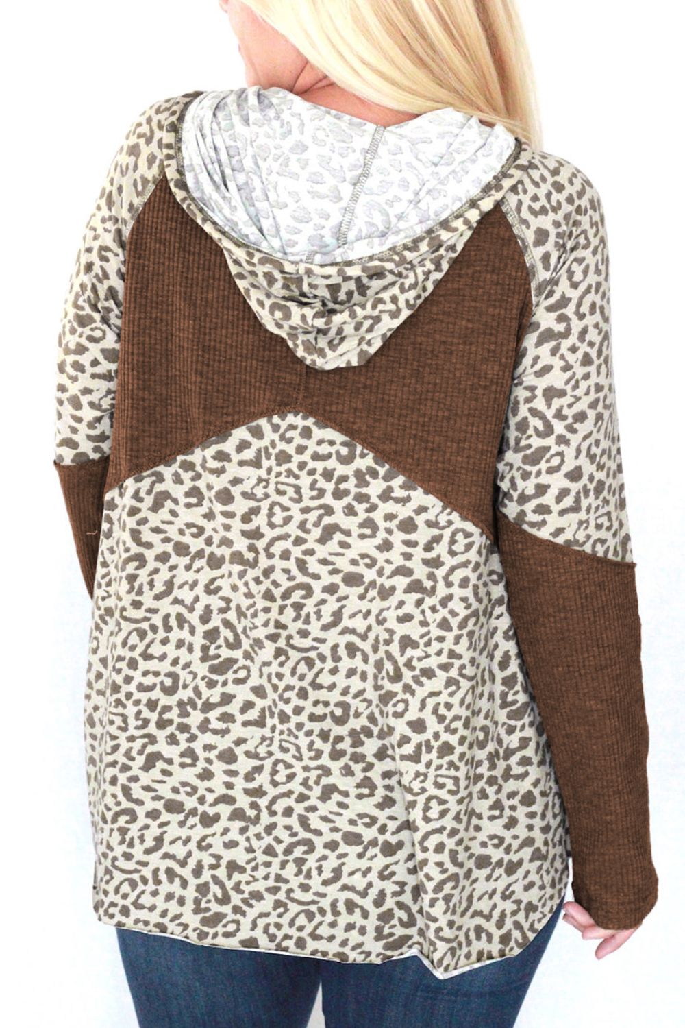 Drawstring Leopard Long Sleeve Hoodie 