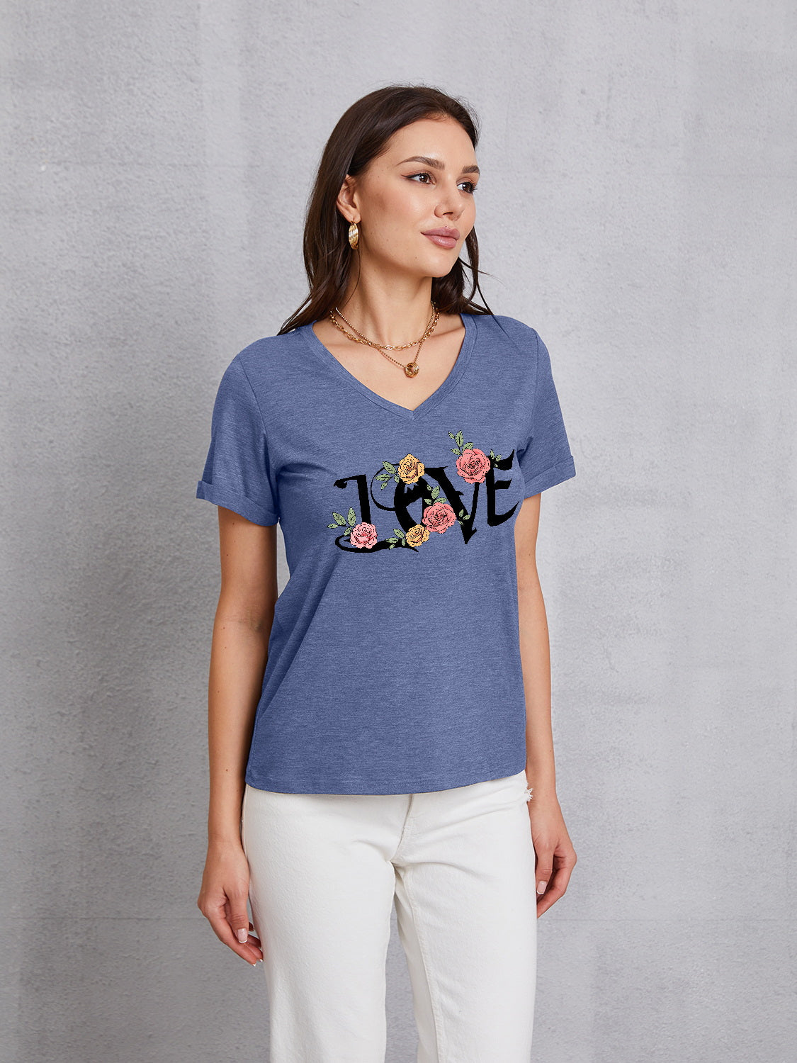 LOVE V-Neck Short Sleeve T-Shirt - Babbazon Camisole