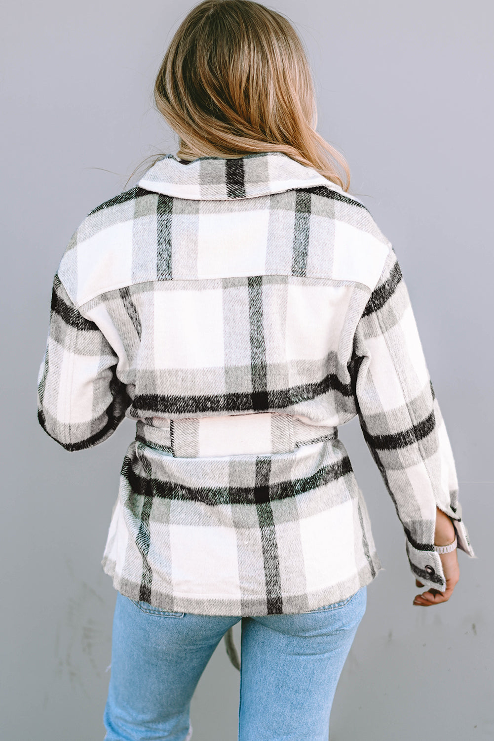 Plaid Tie Front Collared Neck Jacket 