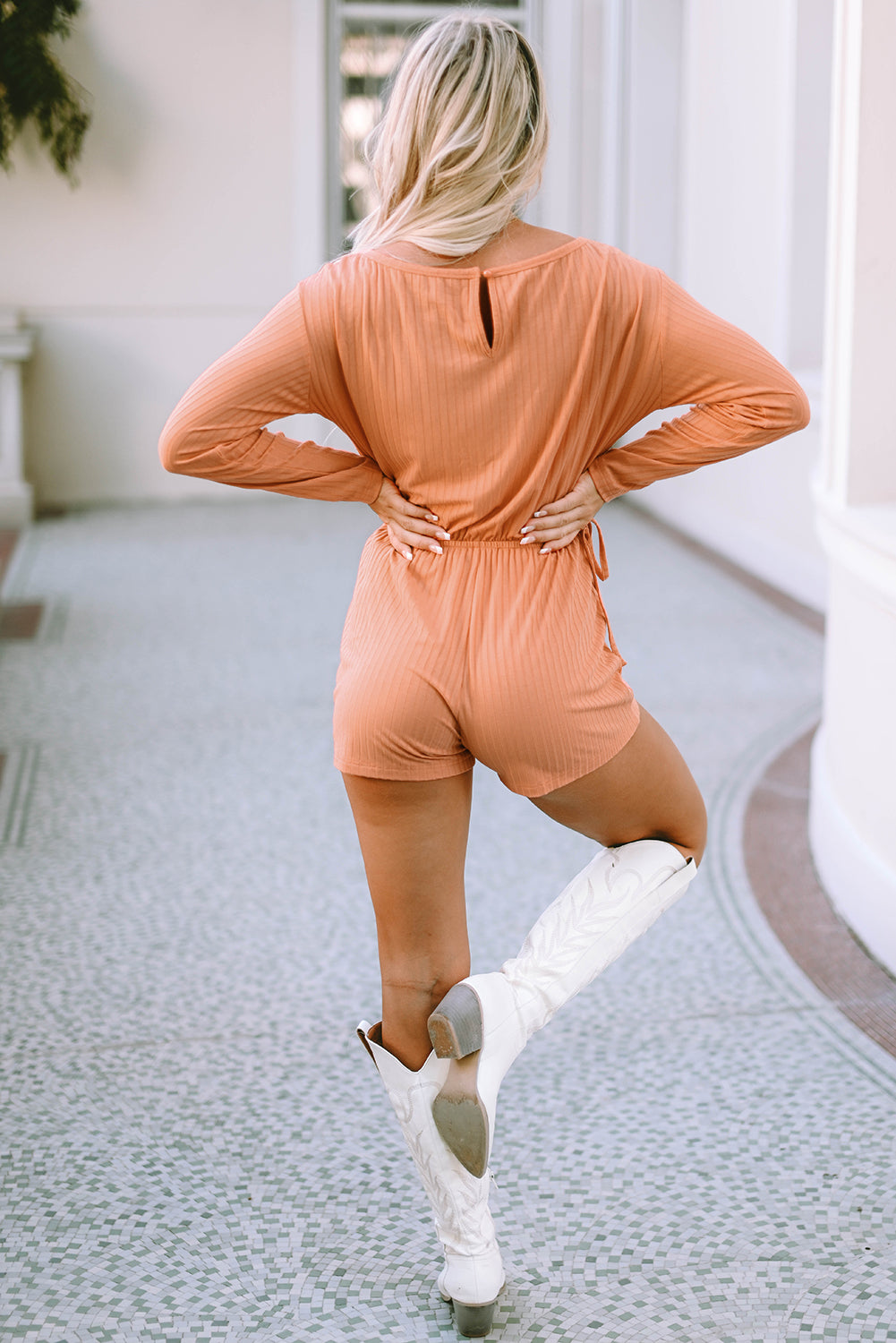 Long Sleeve Round Neck Romper 