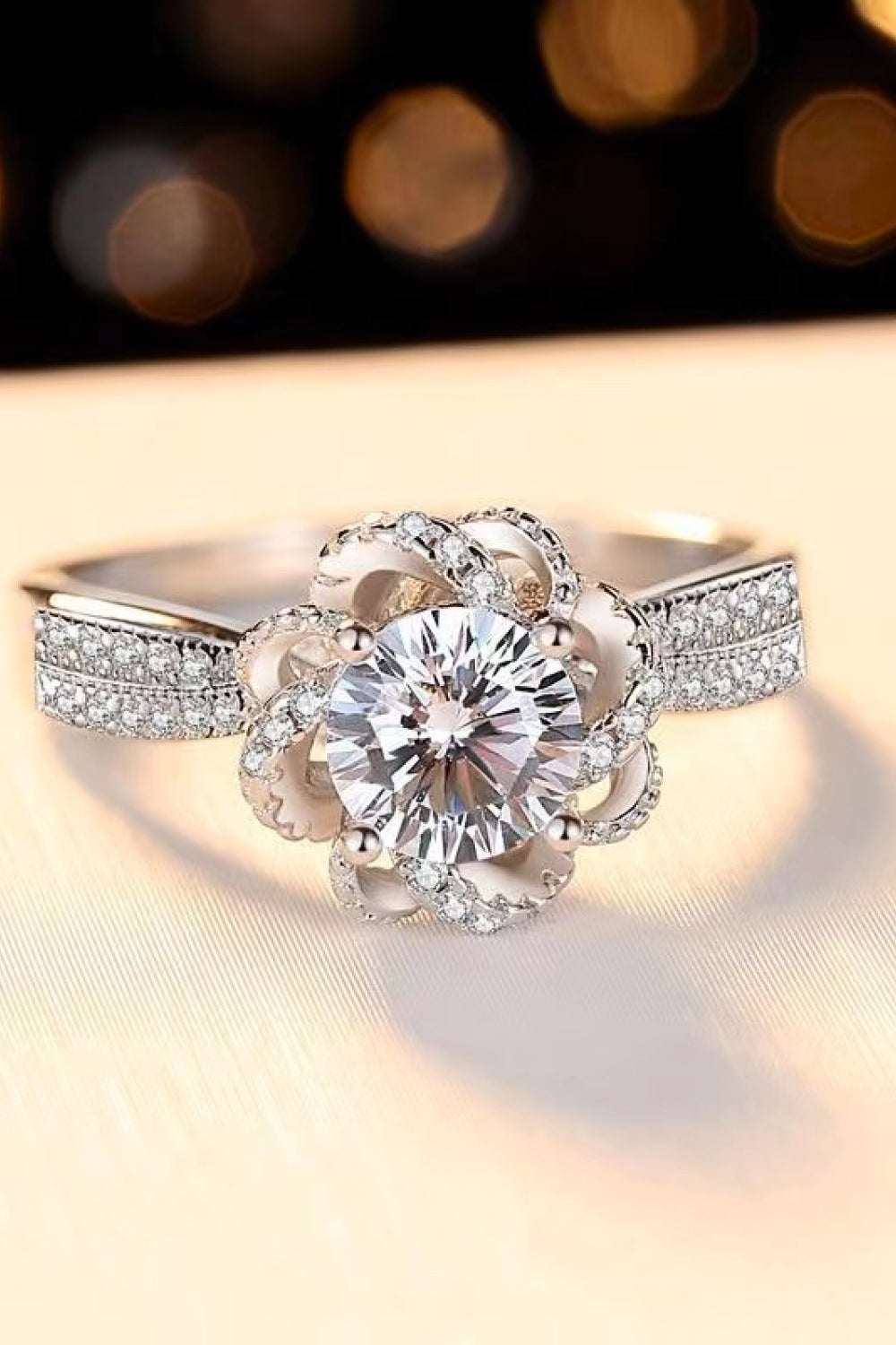 2 Carat Moissanite Floral Platinum-Plated Ring 