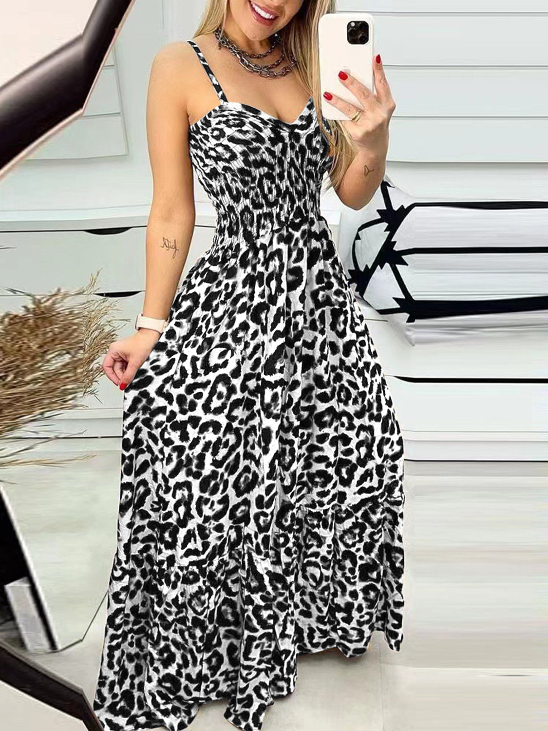 Leopard Sweetheart Neck Cami Dress - Babbazon Camisole