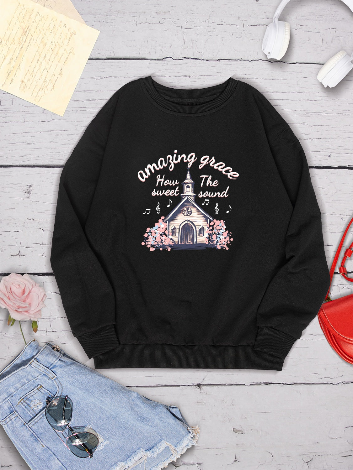 AMAZING GRACE HOW SWEET THE SOUND Round Neck Sweatshirt 