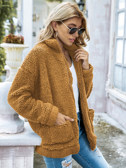 Fuzzy Zip Up Pocketed Jacket 